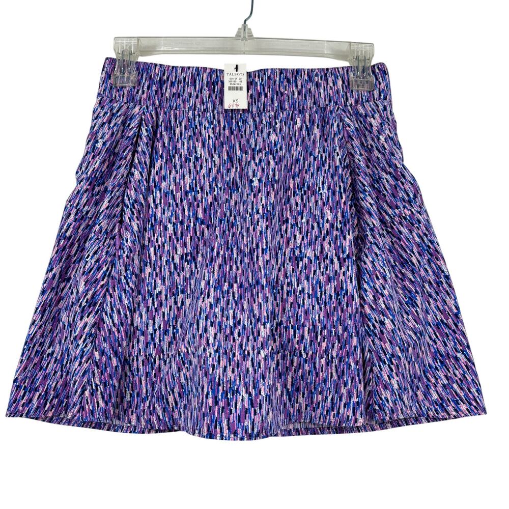 T by Talbots Skort Size XS Blue Purple Pink Print Zip Pockets‎ Built In Shorts